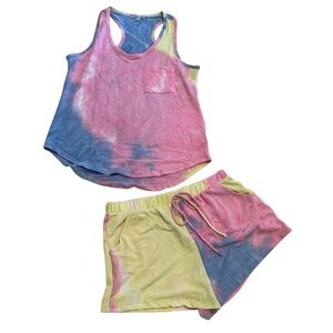 white birch Blue Pink Tie-Dye Tank and Shorts Set (med top; large shorts)